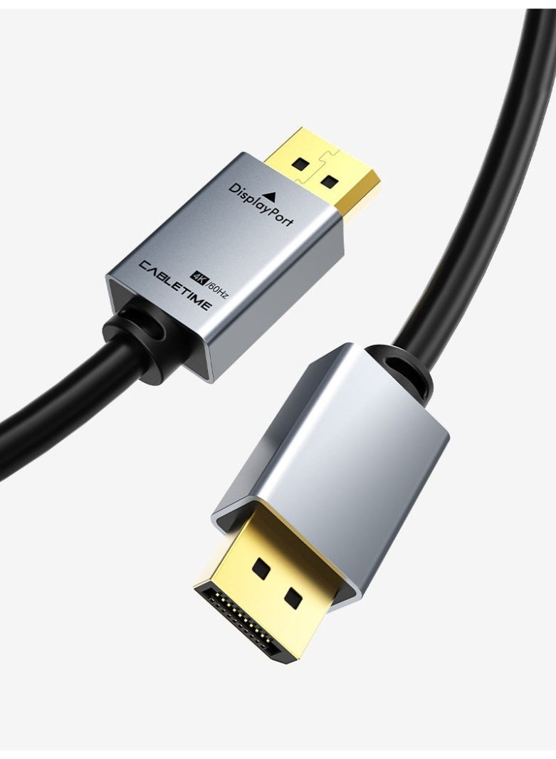 CABLETIME DISPLAYPORT TO DISPLAYPORT 1.2 CABLE 4K 60HZ UHD DP MALE TO MALE CORD – HIGH SPEED GOLD PLATED, AUDIO & VIDEO SUPPORT FOR PC LAPTOP MONITOR TV PROJECTOR - Image 1